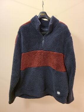 Original Penguin Navy Sherpa Half-Zip with Burgundy Chest Stripe